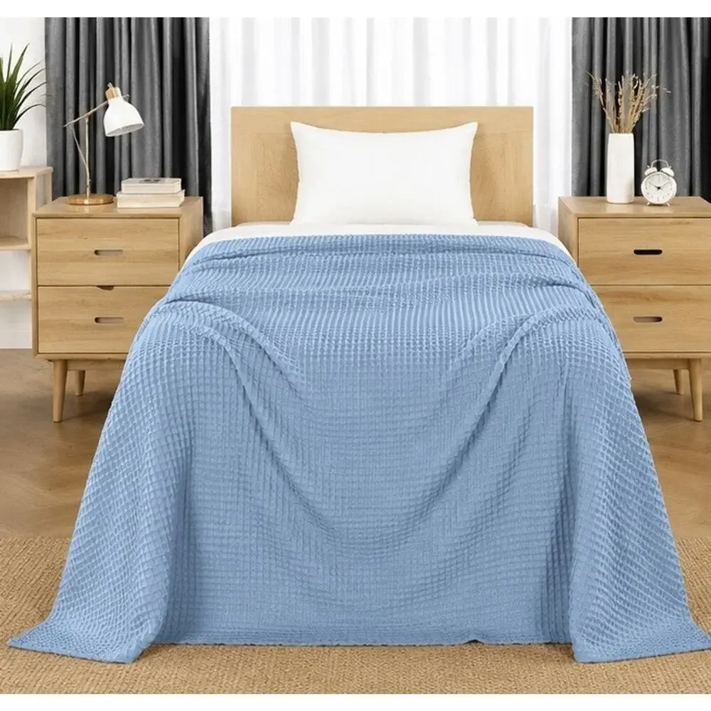 Utopia Bedding Twin Size 100% Cotton Waffle Weave Blanket Blue 90x72 NWOT